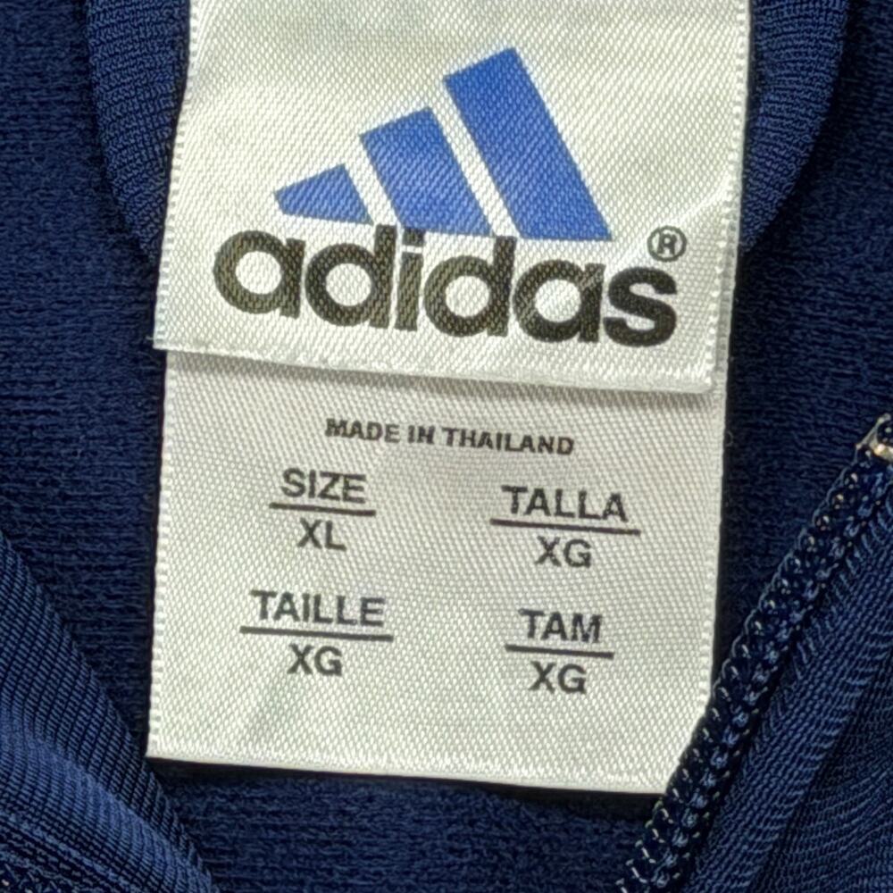 Vintage Adidas Hoodie Mens XL Blue Zip Up 3 Stripe Yellow Track Jacket Y2K - Picture 3 of 9